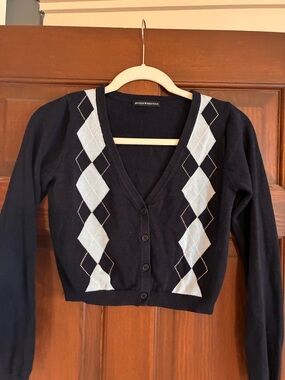 Brandy Melville Navy Cardigan with Light Blue Argyle